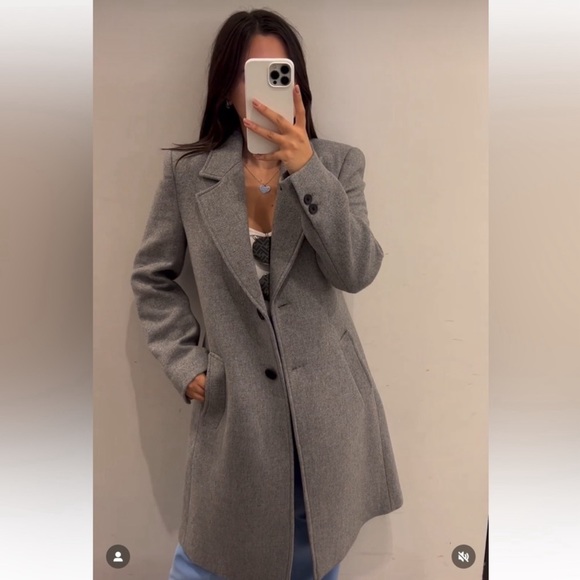 ZARA GREY TAILORED BUTTON WOOL COAT SIZE XS ARITZIA MAXMARA - Picture 4 of 6